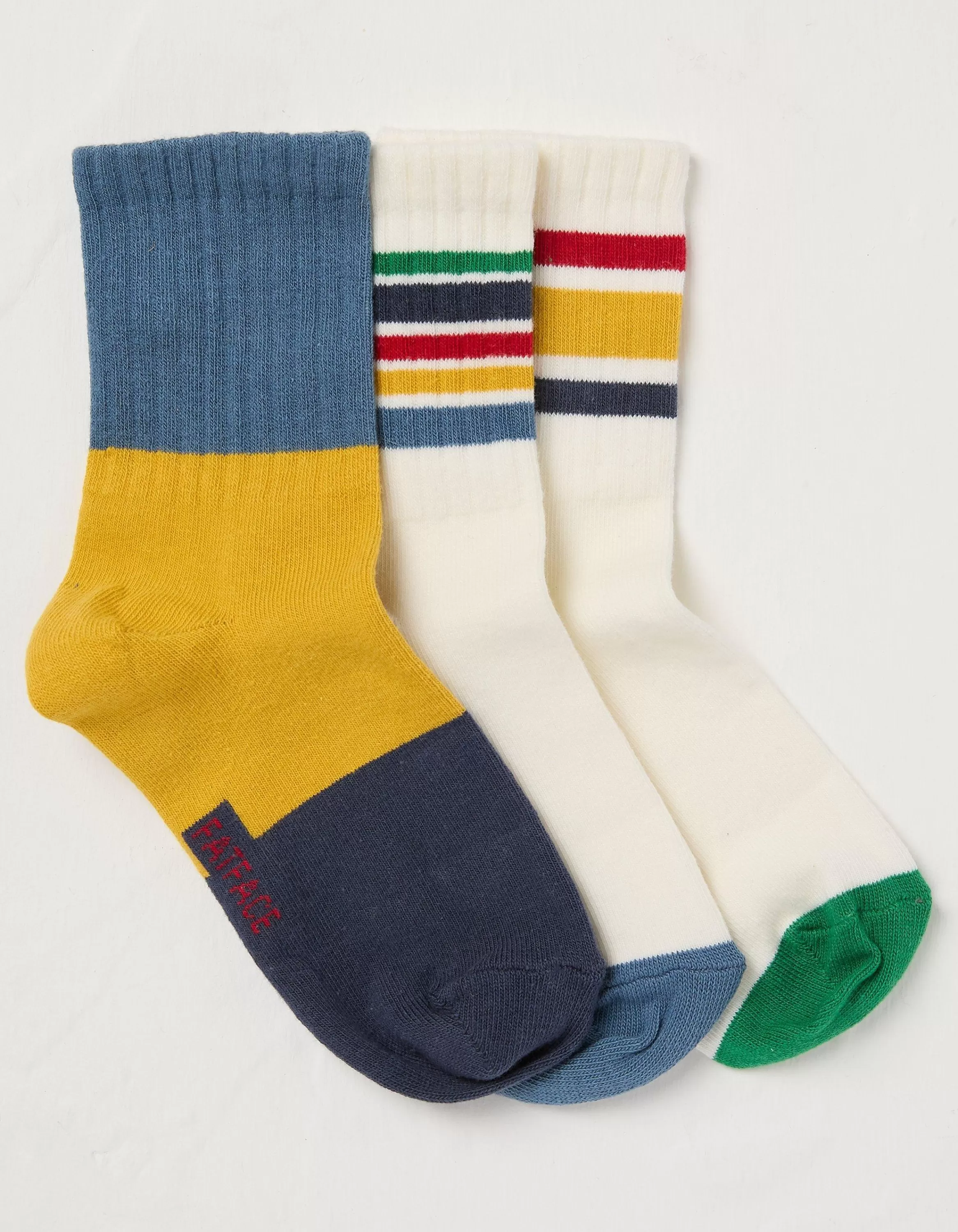New FatFace 3 Pack Stripe Sport Socks Multi