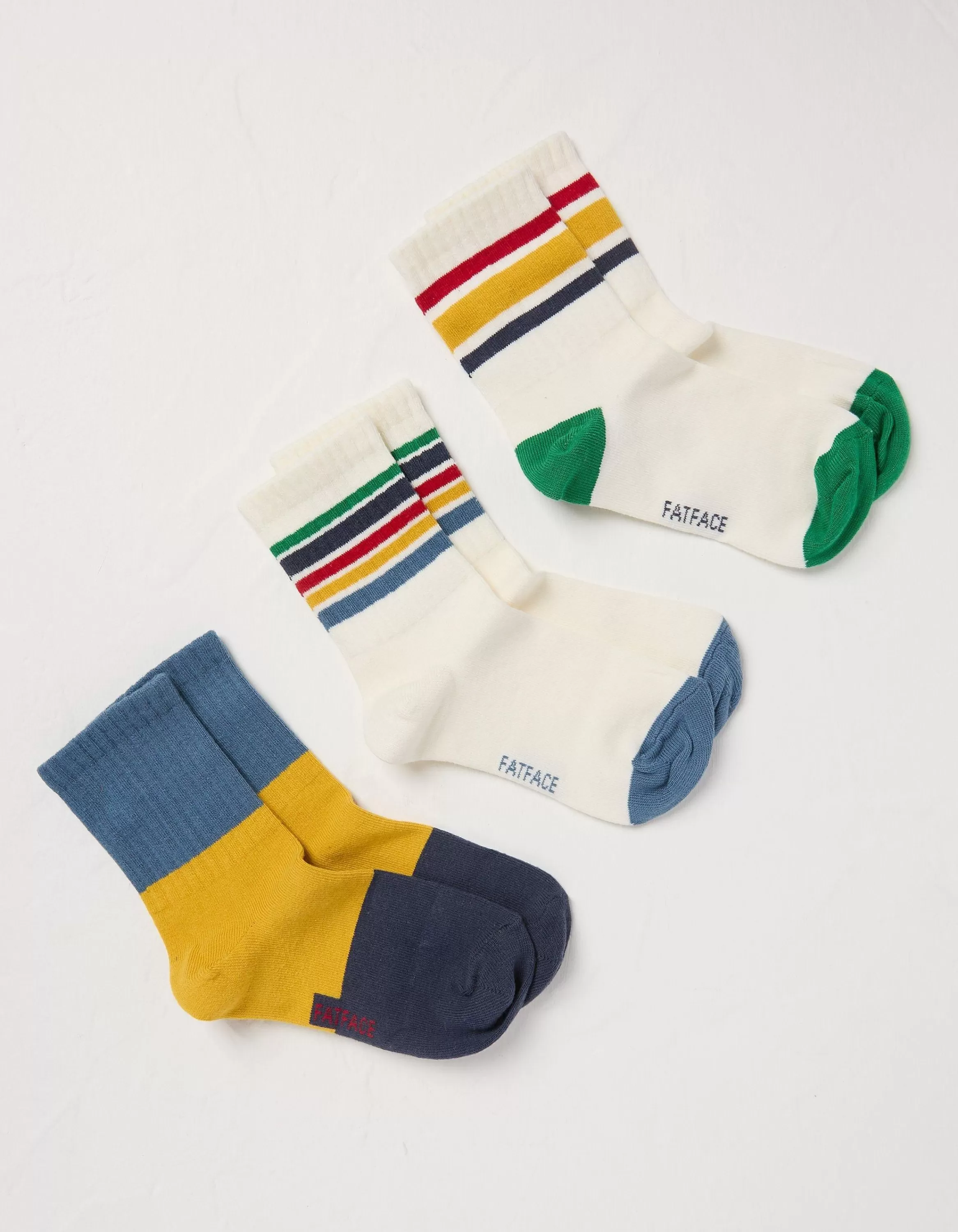 New FatFace 3 Pack Stripe Sport Socks Multi