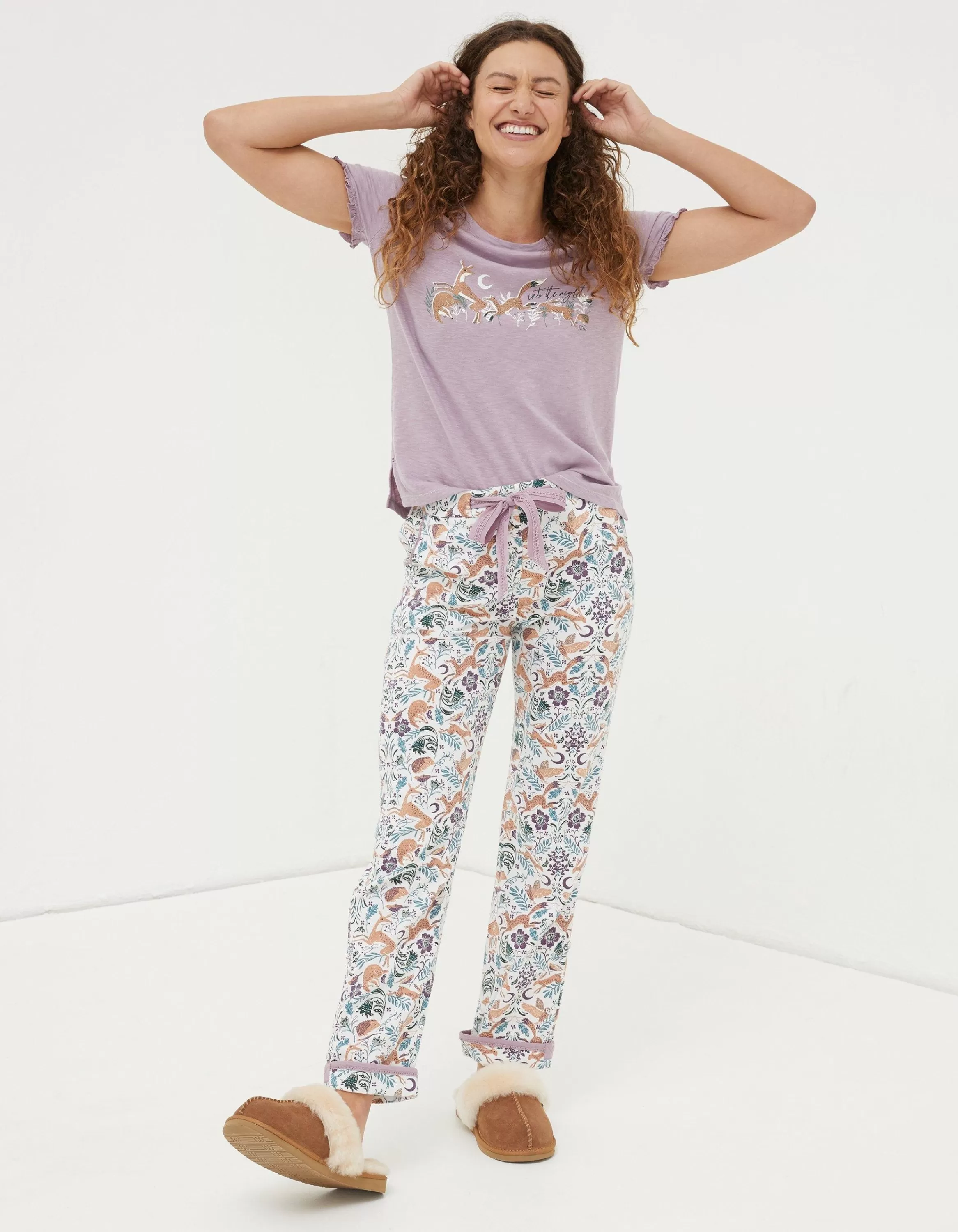 Outlet FatFace Eva Lino Animals Pyjama Bottoms Ivory