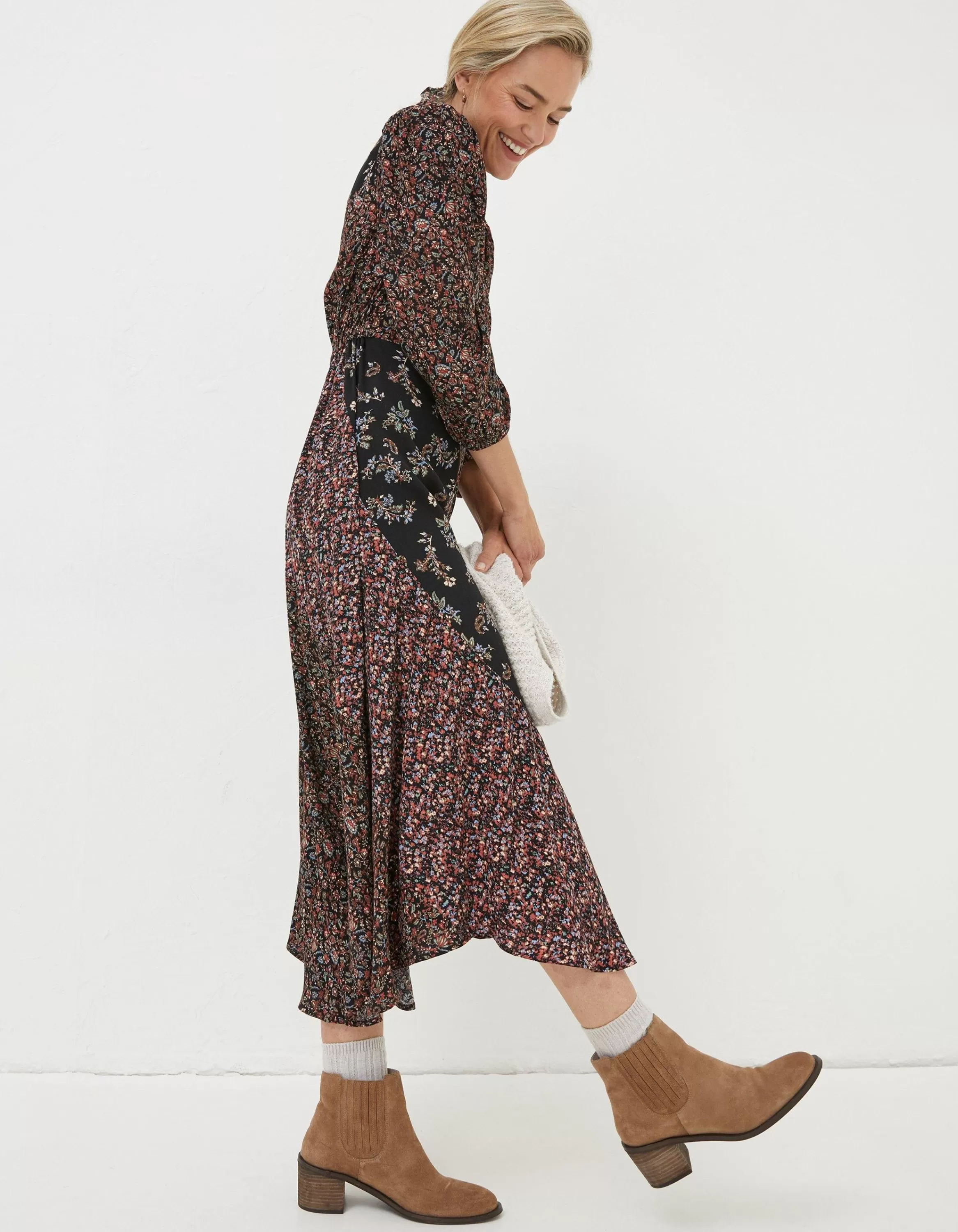 Store FatFace Nate Craft Floral Midi Dress Black