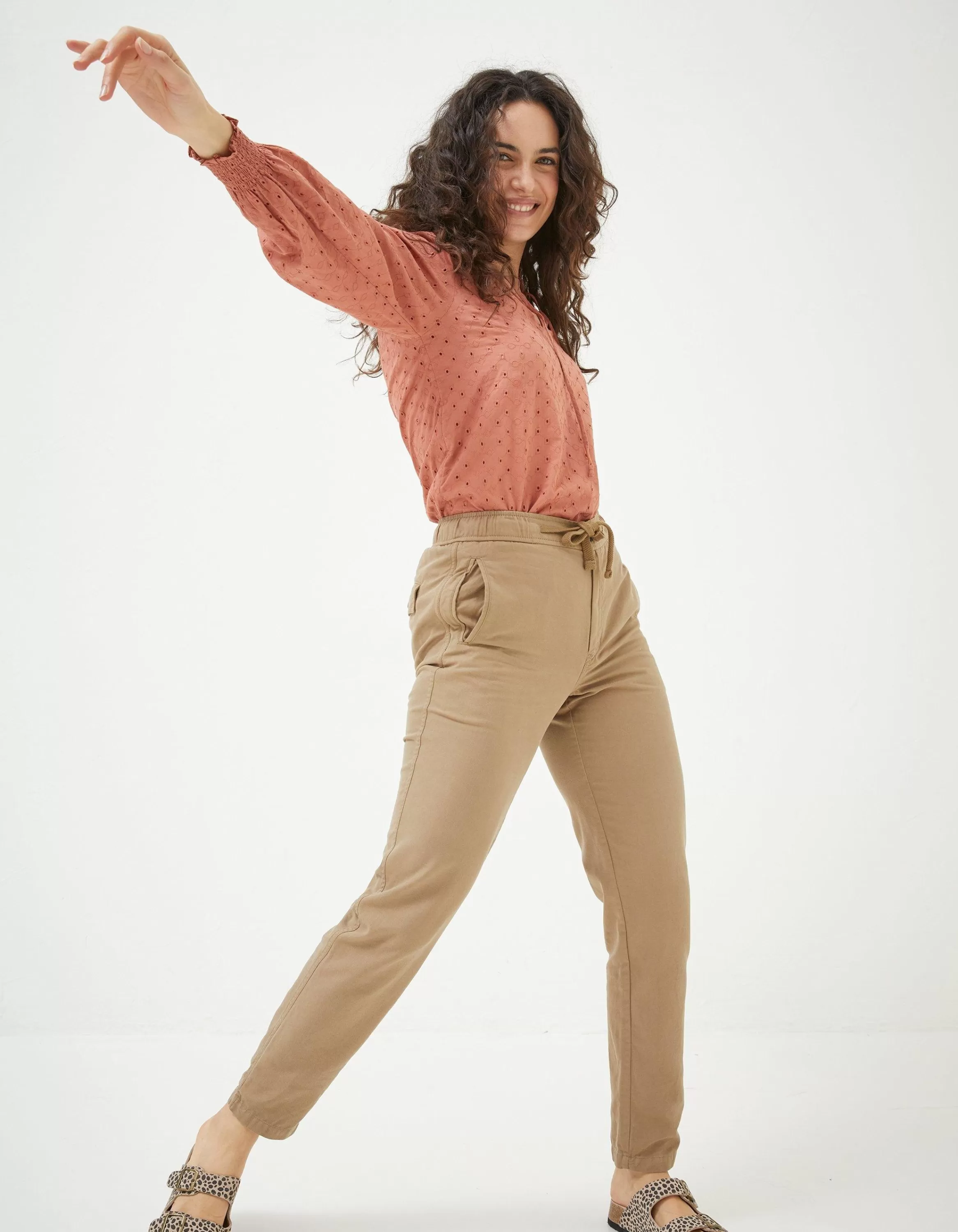Store FatFace Nellie Broderie Blouse Rust Brown