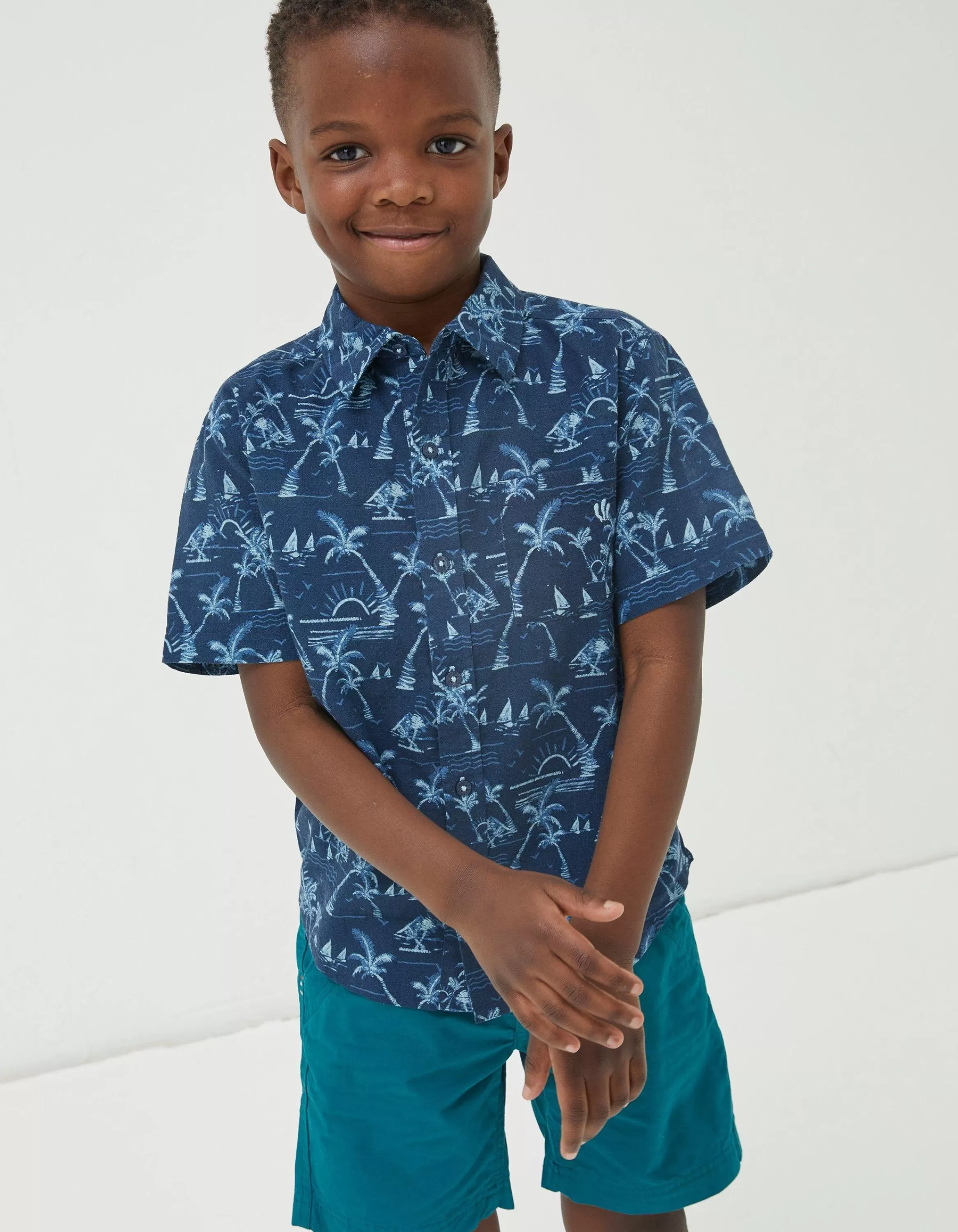 Sale FatFace Resort Printed Shirt Navy