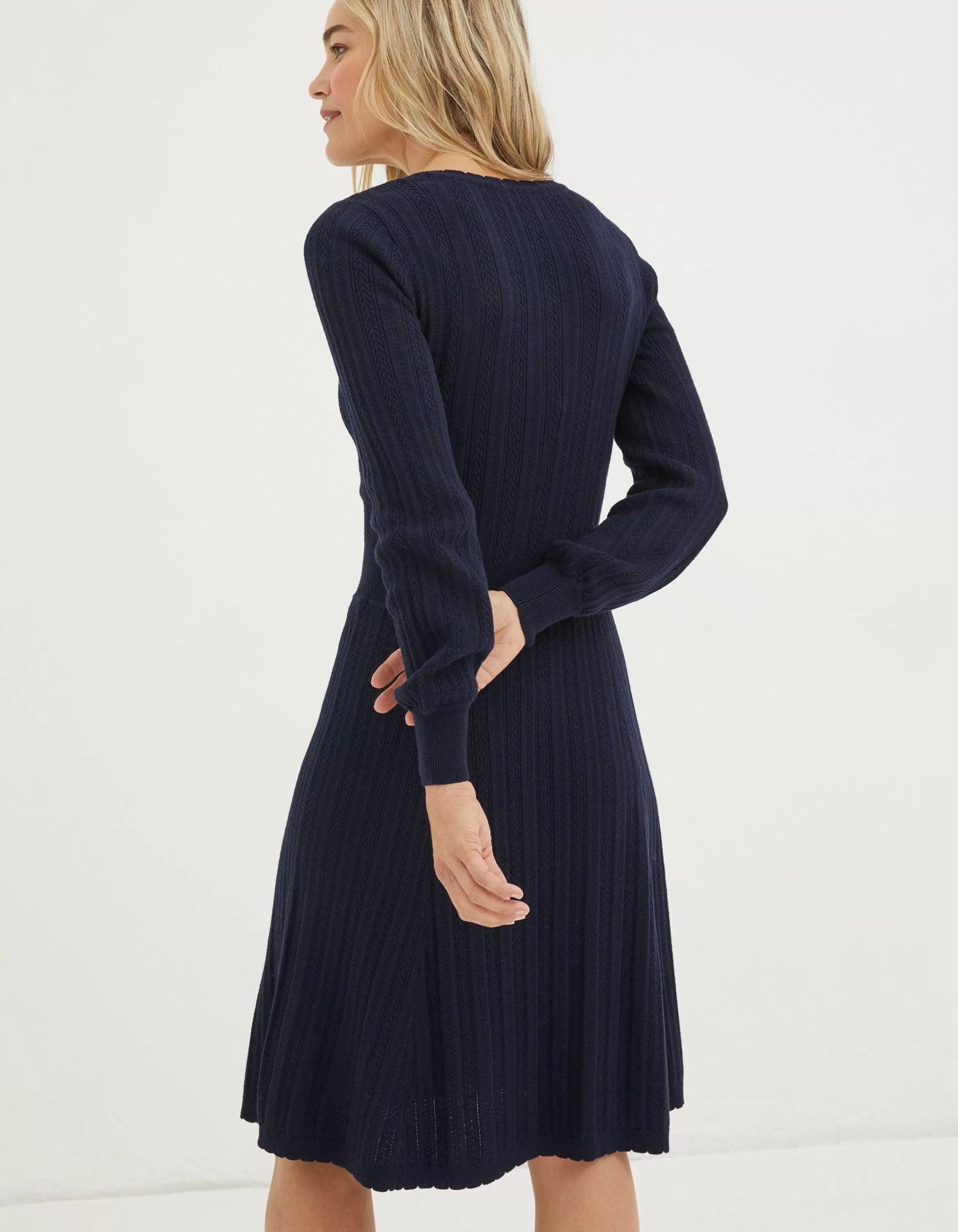 New FatFace Saffron Knitted Skater Dress Navy